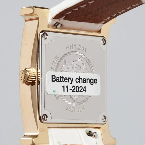 Hermes 21mm White Alligator Leather Gold Plated Heure H PM Quartz Watch HH1.200 - Picture 4 of 8
